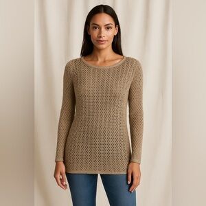 🌾 Chico’s Tan Crochet Long Sleeve Tunic Top – Size 0
